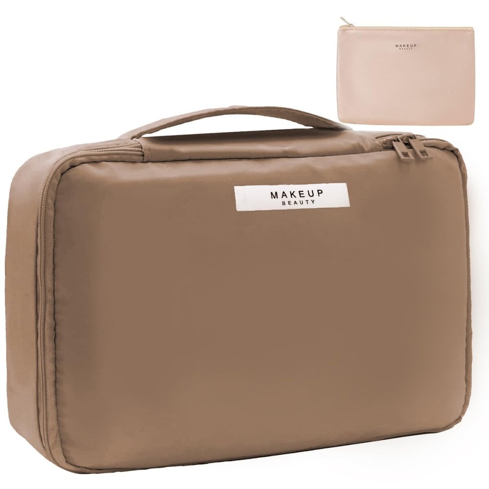 Queboom Travel Makeup Bag Cosmetic Bag Makeup Bag Toiletry bag for women and men (Coffee)