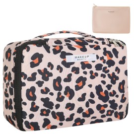Queboom Travel Makeup Bag Cosmetic Bag Makeup Bag Toiletry bag for women and men (Brown Leopard)