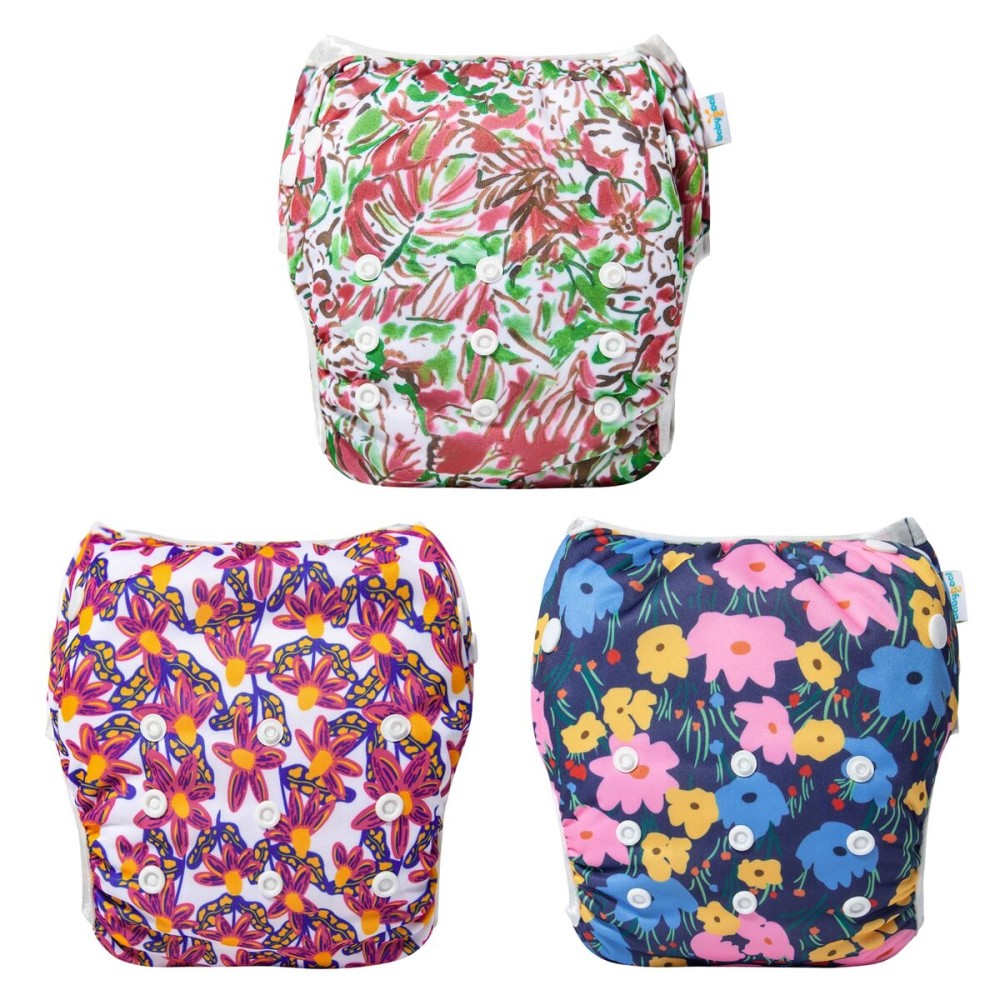Babygoal Baby Girl Swim Diapers 3 Pack for 8M-3T Babies and Toddlers, Reusable Adjustable Washable for Swimming Lessons-Flower
