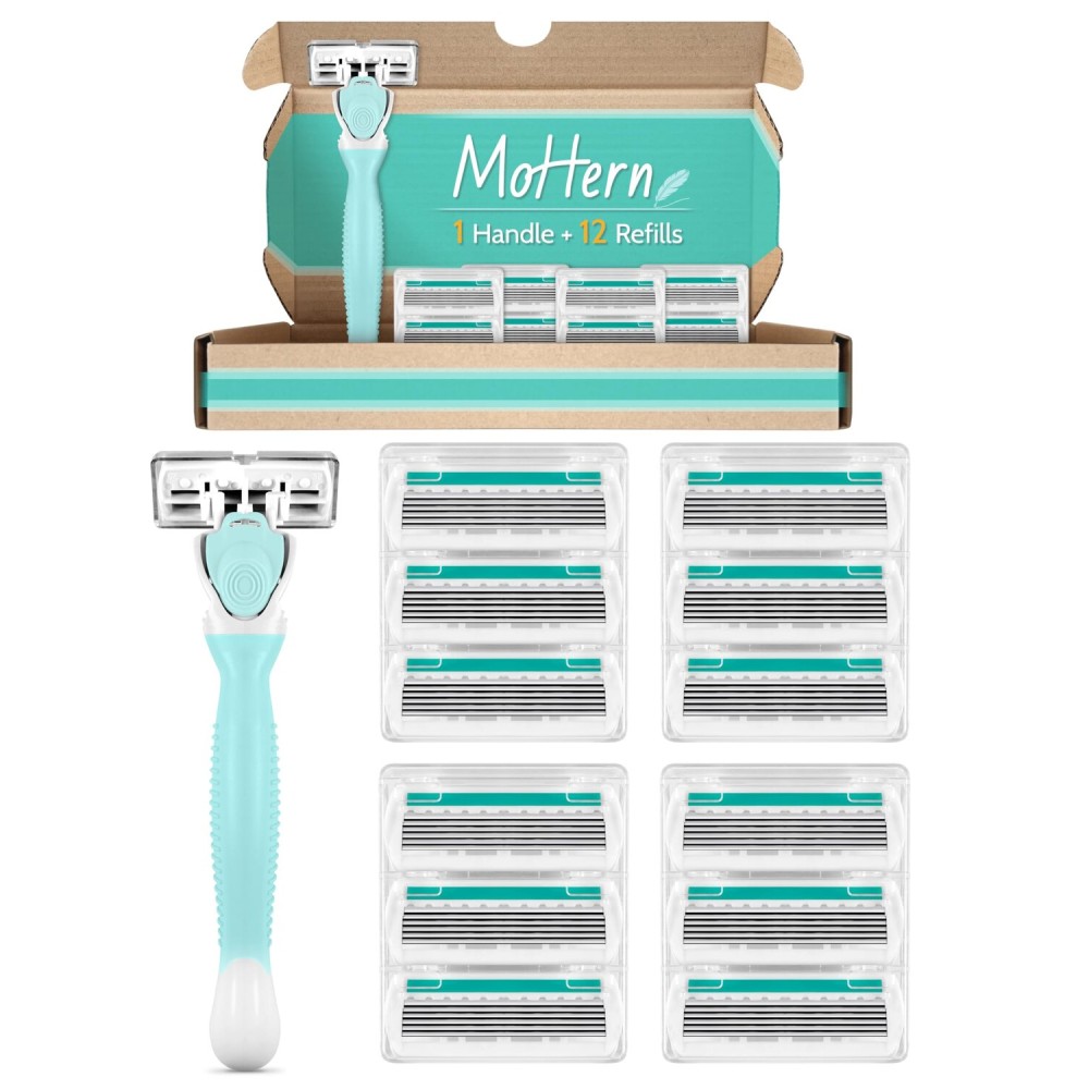 1 Travel Razors for Women with 12 Blade Refills, Green