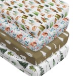 4 Pack Woodland Forest Animals Wood Neutral Unisex Fitted Baby Crib Sheets Set for Baby Boys or Girls (Cartoon Fox, 52 * 28)