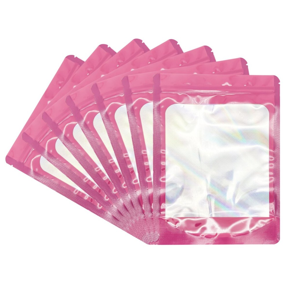 Pink 7 x 10 Stand Up Pouch Bags, 100 Pack - Clear Front & Aluminum Foil Back, Resealable and Heat Sealable Storage Bags for Food, Snacks, Coffee, Candy, and More
