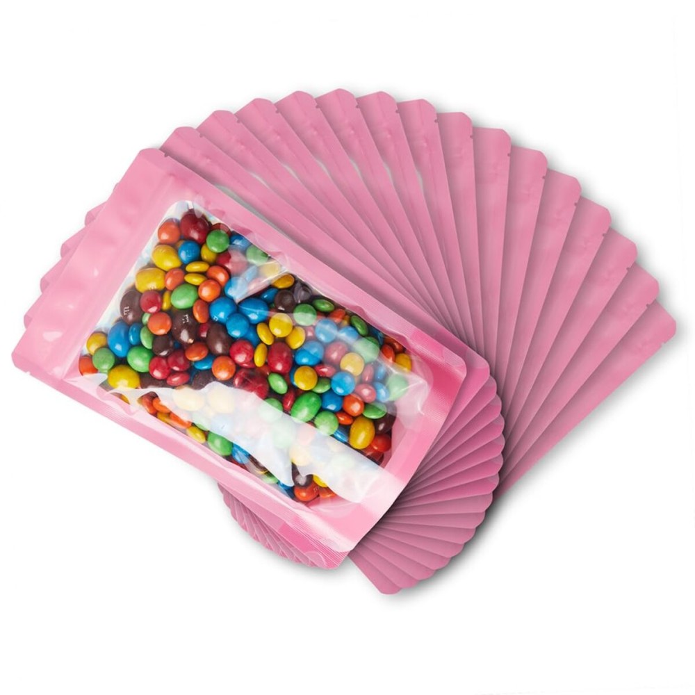 Pink 6 x 9 Stand Up Pouch Bags, 100 Pack - Clear Front & Aluminum Foil Back, Resealable and Heat Sealable Storage Bags for Food, Snacks, Coffee, Candy, and More