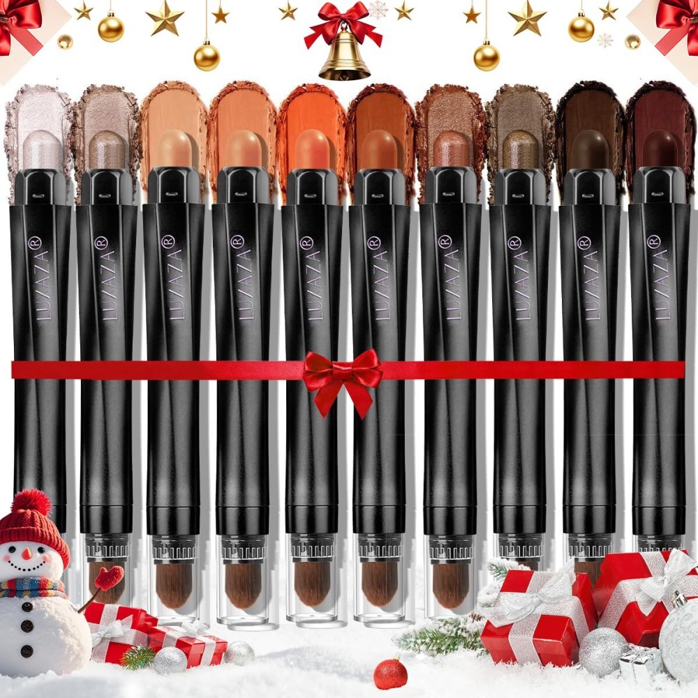 LUXAZA PRO 10PCS Eyeshadow Stick,Shimmer And Matte Brown Metallic Cream Eyeshadow Pencil Crayon with Smudge-proof & Waterproof,Eye Brightener Stick