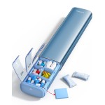 VAYDEER Metal Weekly Pill Organizer - Moisture-Proof Travel Pill Organizer with Built-in Desiccant Chamber and Airtight Lids - Large-Capacity Pill Box for Vitamins, Medicines & Supplements (Blue)