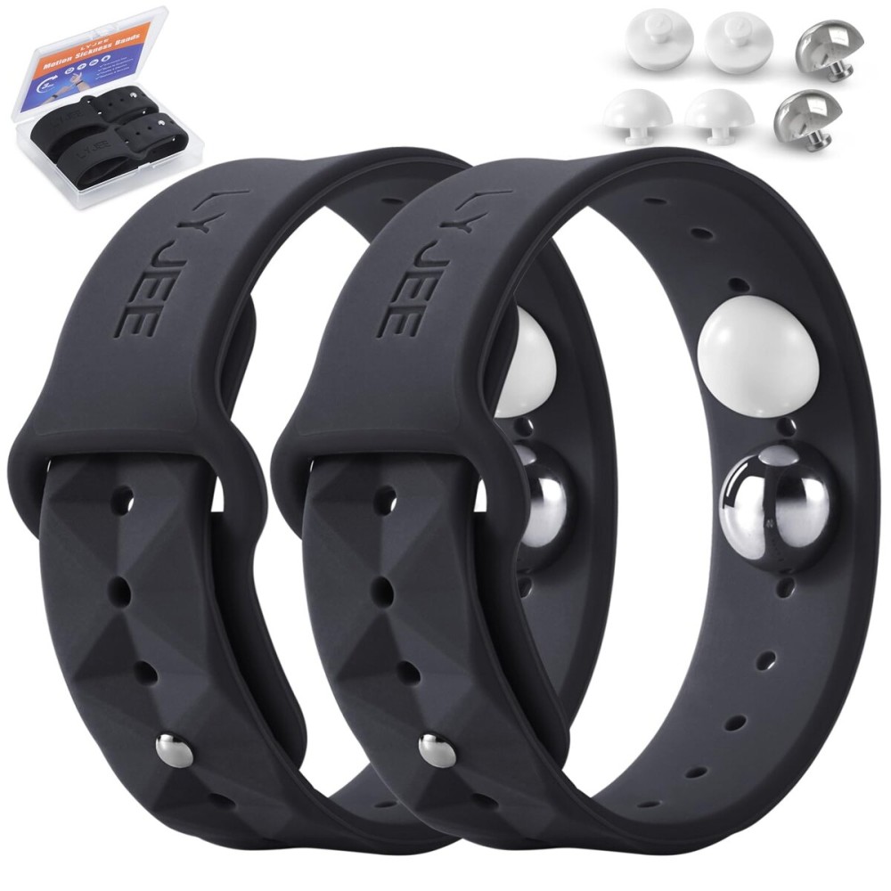 LYJEE Motion Sickness Bands Anti Nausea Wristband for Adult and Kids Morning Sickness Relief for Pregnant Women Acupressure Nausea Relief for Car, Sea, Air Sickness (Black)