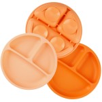 PandaEar 3 Pack Toddler Plates, Silicone Divided Suction Plate for Babies, BPA-Free 100% Food-Grade Silicone Unbreakable Baby Plate (Orange)