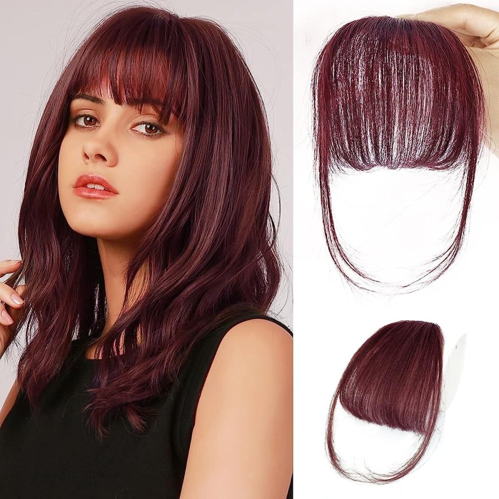 NAYOO Clip in Bangs - 100% Human Hair Wispy Bangs Clip in Hair Extensions, Red Air Bangs Fringe with Temples Hairpieces for Women Curved Bangs for Daily Wear