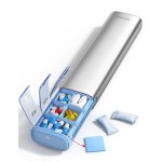 VAYDEER Metal Weekly Pill Organizer - Moisture-Proof Travel Pill Organizer with Built-in Desiccant Chamber and Airtight Lids - Large-Capacity Pill Box for Vitamins, Medicines & Supplements(Silver)