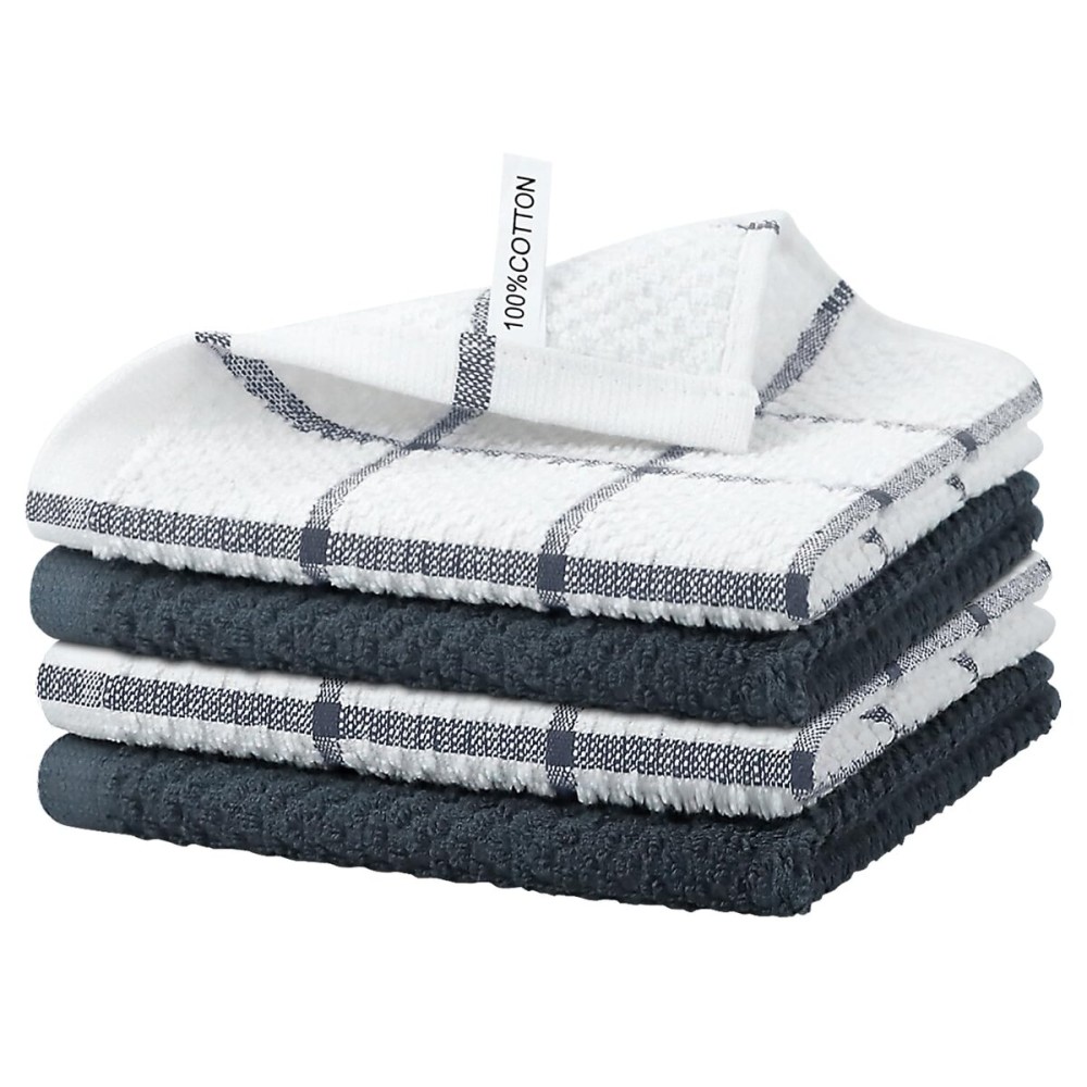 Niallant 4PCS Cotton Terry Dish Rags, Quick Drying Dish Cloths, Kitchen Towels, Grey, 12x12in
