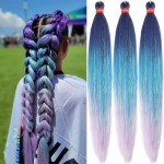 Glitter Ombre Lake Blue Purple Festival Pre Stretched Braiding Hair with Tinsel Shinny 30 Inch Box Braid Hair Extensions 3 Packs Yaki Texture Easy to Use for Party
