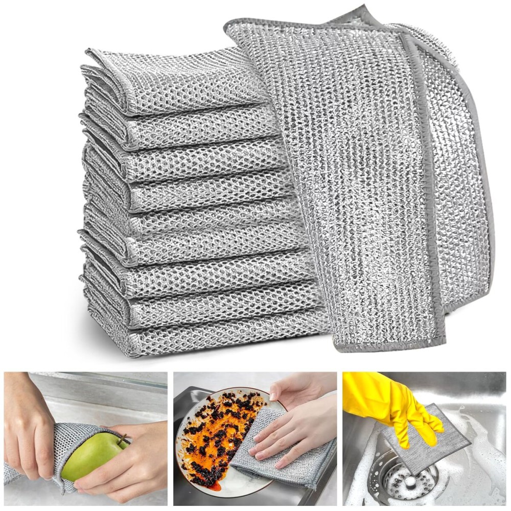 XANGNIER 8 Pcs Multipurpose Wire Dishwashing Rags,New Upgrade Non Scratch Wire Dishcloth,Steel Wool Cleaning Cloths,Multi Purpose Metal Mesh Miracle Cleaning Cloths for Kitchen,Dishes,Sink
