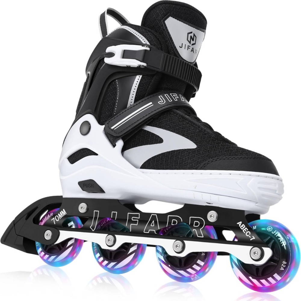 6 Sizes Adjustable Inline Skates for Youth and Adults with Full Light Up Wheels, Outdoor Roller Skates Girls and Boys, Men and Women (White, Large)