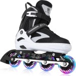 6 Sizes Adjustable Inline Skates for Youth and Adults with Full Light Up Wheels, Outdoor Roller Skates Girls and Boys, Men and Women (White, Large)