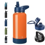 RUBYFLASK 32oz Insulated Water Bottle with Straw, Stainless Steel Metal Vacuum Water Flask, Large Thermal Water bottle with Leakproof 3 Lids for Travel, Camping, Gym Sports Orange