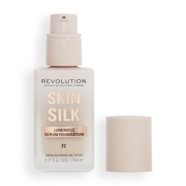 Revolution Beauty London, Skin Silk Serum Foundation, Light to Medium Coverage, Lightweight & Radiant Finish, Contains Hyaluronic Acid, F2 Fair Skin Tones, 0.77 fl oz
