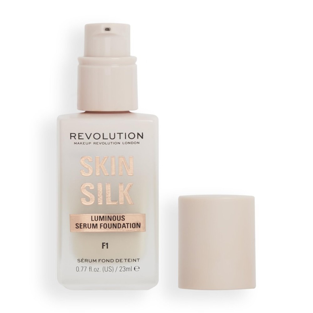 Revolution Beauty London, Skin Silk Serum Foundation, Light to Medium Coverage, Lightweight & Radiant Finish, Contains Hyaluronic Acid, F1 Fair Skin Tones, 0.77 fl oz