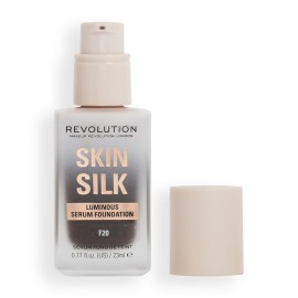 Revolution Beauty London, Skin Silk Serum Foundation, Light to Medium Coverage, Lightweight & Radiant Finish, Contains Hyaluronic Acid, F20 Deep Skin Tones, 0.77 fl oz