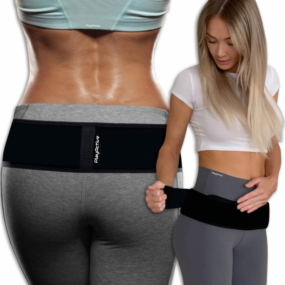 PlayActive Sacroiliac SI Joint Hip Belt - Sciatica Belt and Lower Back Support Brace for Women and Men - Hip Braces for Hip Pain - Pelvic Support Belt, Trochanter Belt for Pain Relief (Regular/Black)
