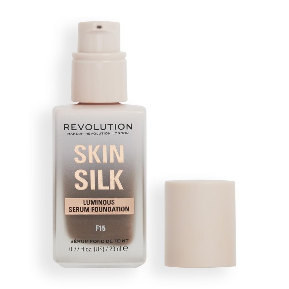Revolution Beauty London, Skin Silk Serum Foundation, Light to Medium Coverage, Lightweight & Radiant Finish, Contains Hyaluronic Acid, F15 Deep Skin Tones, 0.77 fl oz