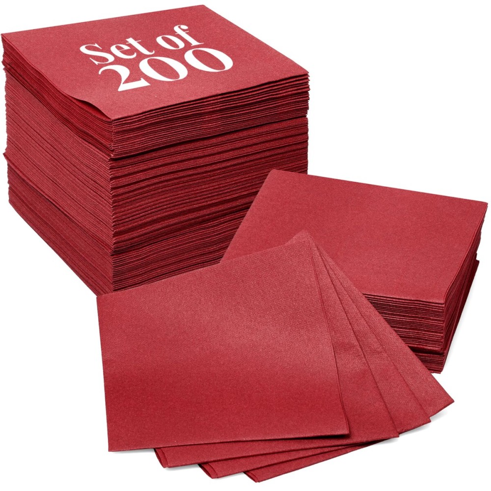 Prestee Linen Feel Guest Towels - Paper Hand Towels - Cocktail Napkins - 5inch Folded / 9.5inch Unfolded - 200 count - Soft and Absorbent Disposable Napkins for Parties and Events - Red