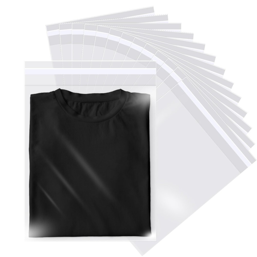 Prestee Self Sealing Cellophane Bags 11x14 Inches - 200 Pack Clear Poly Bags for Shirts, Treats, and Gifts - Self-Sealing and Twist-Tie Closure - 100% Polypropylene - Food-Friendly Cello Bags