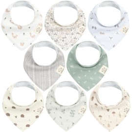 KeaBabies 8-Pack Organic Baby Bandana Bibs for Girls - Super Absorbent Triangle Baby Bibs for Drooling and Teething Infant, 100% Cotton Extra Soft for Newborn, Infant 0-36 Months (Prairie)