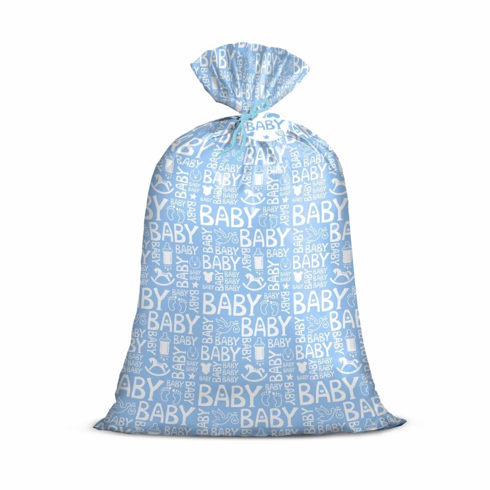 Loveinside Blue Jumbo Large Plastic Gift Bag, Baby Girl Design Plastic Bag with Tag and Tie for Birthday, Baby Shower and Holiday, 56 x 36, 1 Pcs