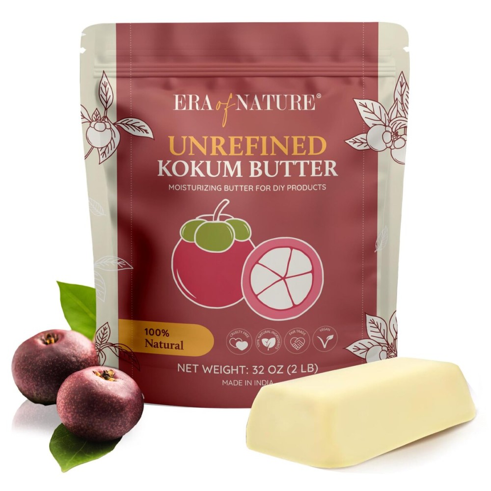 era of nature Kokum Butter Raw - 32 oz (2lb) - Natural Butter for Body Butters, Lotion Bars, Lip Balm, Soap Making - Blends Well with Shea or Cocoa Butter - For Stretch Marks, Scars, Pregnancy Care