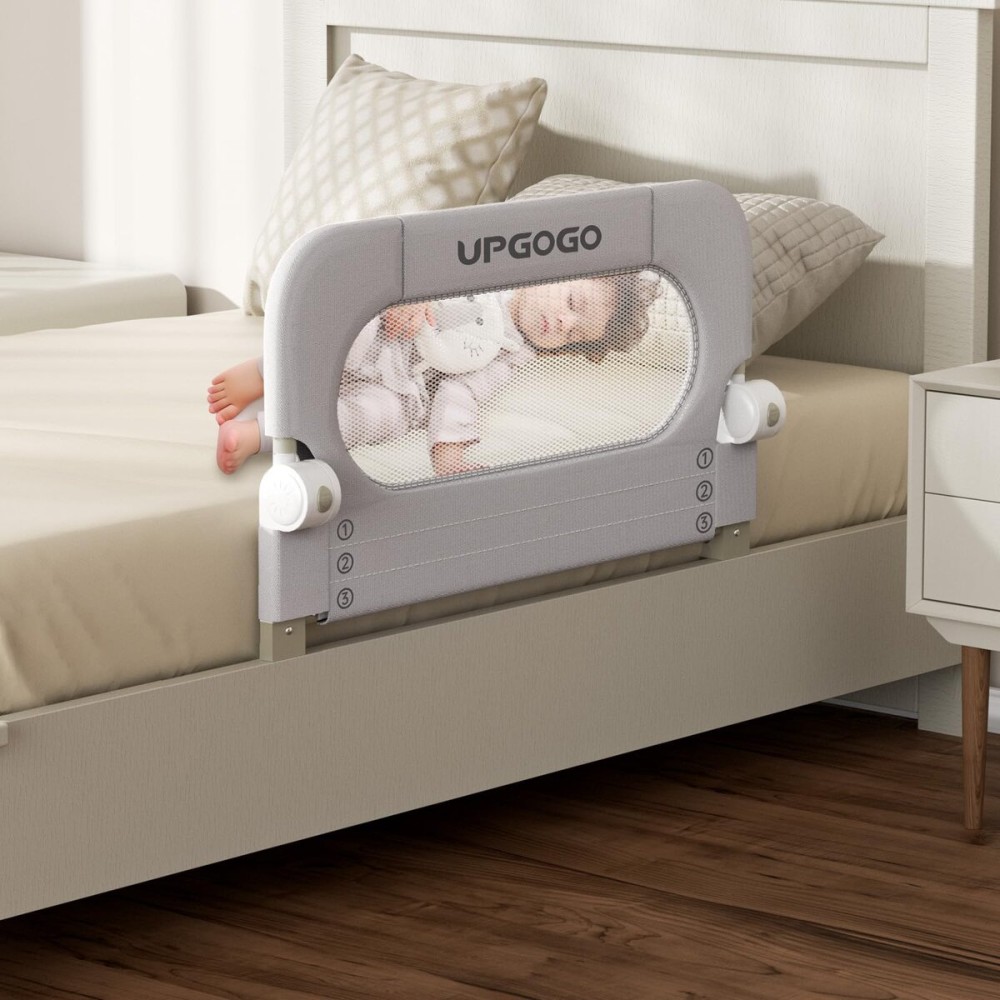 UPGOGO Folding Toddler Bed Rails for Crib,Safety Toddler Bed Rails,Bed Guard Rail with Reinforced Anchor Safety System,Bed Rail for Kids Fit,Bunk,Full Size,Queen,King,Twin(Grey,33x23.6)