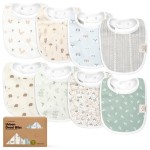8-Pack Organic Baby Bibs for Boys, Girls - Soft Cotton Drooling and Teething Bibs for Baby Girl & Boy, Extra Absorbent, Easy To Clean & Put On for Toddler, Newborn, Infant 0-24 Months (Prairie)