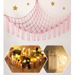 Stuffed Animal Hammock Corner Net with LED Light - Toy Storage Holder - Pink Cute Room Bedroom Decor for Teen Girls - Cute Bedroom Aesthetic Stuff for Baby Nursery Toddler Kids 8 - 10 - 12 Years Old