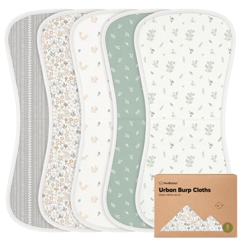 Organic Burp Cloths Baby Boy & Girl - 5-Pack Super Absorbent Cotton Burping Cloths for Babies, Soft & Plush Newborn Spit Up Rags, Infant Towels for Milk Spit Up, Unisex, Large 21 x 10 (Prairie)
