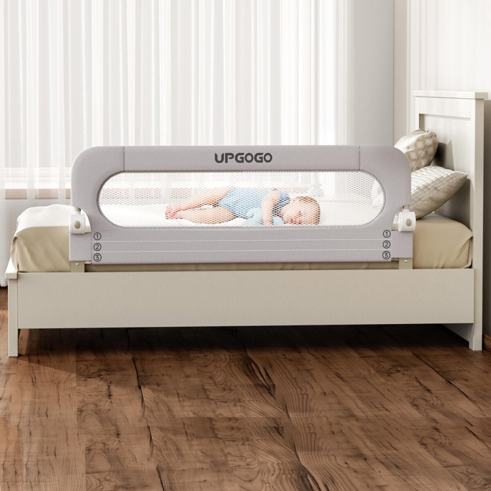 UPGOGO Folding Bed Rail for Toddlers,Baby Bed Rail Guard with Reinforced Anchor Safety System,Fit Bunk,Full Size,Queen,King,Twin(Grey,59x23.6)
