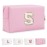 Small Personalized Initial A-Z Patch Makeup Bag,Pink Cute PU Leather Glitter Letter Cosmetic Bag for Teen Girls,Travel Toiletry Bag with Zipper,Preppy Monogrammed Birthday Gift for Daughter Niece S