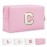 Small Personalized Initial A-Z Patch Makeup Bag,Pink Cute PU Leather Glitter Letter Cosmetic Bag for Teen Girls,Travel Toiletry Bag with Zipper,Preppy Monogrammed Birthday Gift for Daughter Niece C