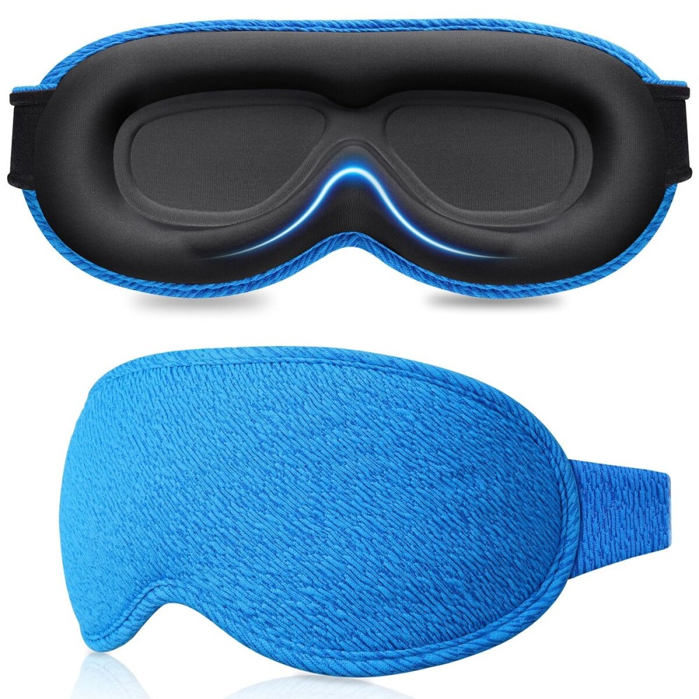 Gritin 100%Blackout Sleep Eye Mask for Women Men,Zero Eye Pressure Sleeping Mask-Ergonomic Design 3D Cutout Eye Movement and Eyelash Friendly Night Blindfold,Soft&Comfortable for Sleeping-Pacific Blue