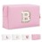 Small Personalized Initial A-Z Patch Makeup Bag,Pink Cute PU Leather Glitter Letter Cosmetic Bag for Teen Girls,Travel Toiletry Bag with Zipper,Preppy Monogrammed Birthday Gift for Daughter Niece B
