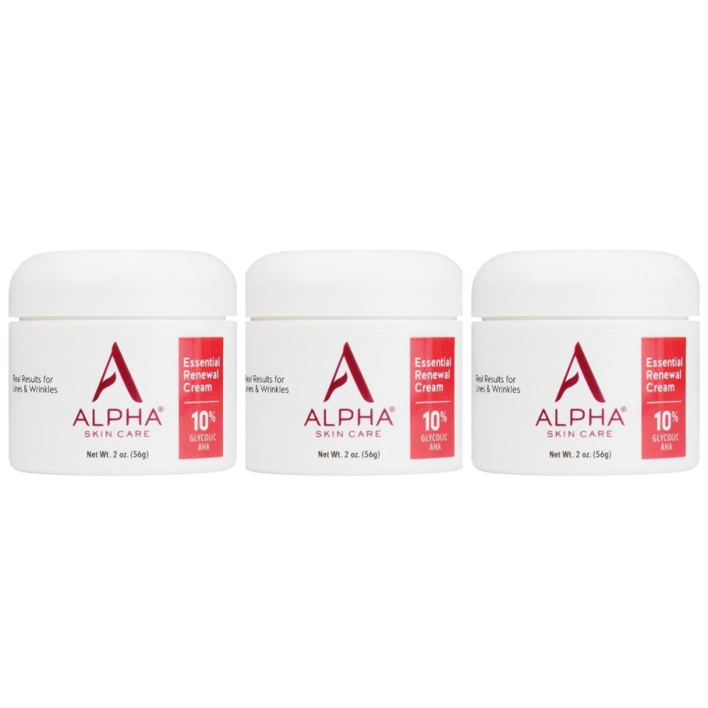 Alpha Skin Care Essential Renewal Cream, 10% Glycolic AHA, Anti-Aging Formula, Reduces Lines & Wrinkles, Hydroxy Acid Exfoliates for Smoother Skin, Normal, Sensitive or Dry Skin, 2 Oz, Pack of 3