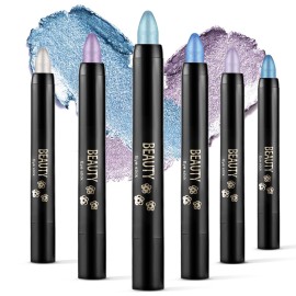 Boobeen 6PCS Cream Eyeshadow Sticks - Waterproof Eyeshadow Pencil Crayons - Eye Brightener Stick Shimmer Pens - Create Glitter Eye Makeup - Easy to Use