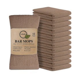 Softolle Bar Mop Towels, Pack of 12-16x19 Inches - 100% Cotton Super Absorbent Towels, Multi-Purpose for Home and Bar Cleaning (Taupe)