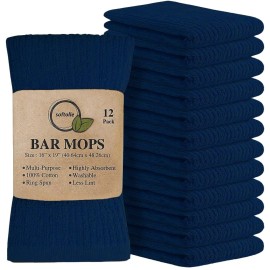 Softolle Bar Mop Towels, Pack of 12-16x19 Inches - 100% Cotton Super Absorbent Towels, Multi-Purpose for Home and Bar Cleaning (Navy Blue)