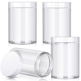 Patelai 4 Pieces Round Wide-mouth Leak Proof Plastic Container Jars with Lids for Travel Storage Makeup Beauty Products Face Creams Oils Salves Ointments DIY Making(12 Ounce,White)