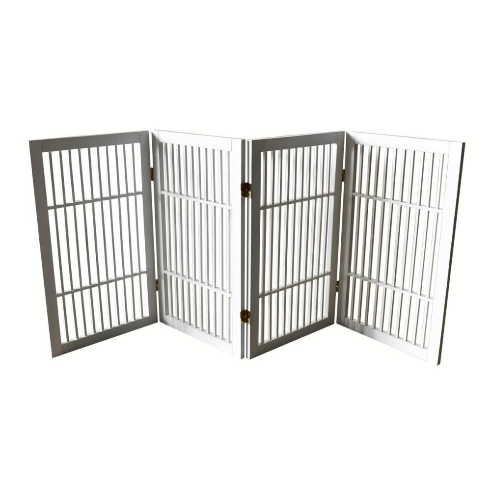 Pet Dog Gate Strong and Durable Freestanding Folding Acacia Hardwood Portable Wooden Fence Indoors or Outdoors by Urnporium (White Pet Gate, 4 Panel 30 Tall)