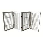 Pet Dog Gate Strong and Durable Freestanding Folding Acacia Hardwood Portable Wooden Fence Indoors or Outdoors by Urnporium (White Pet Gate, 4 Panel 30 Tall)