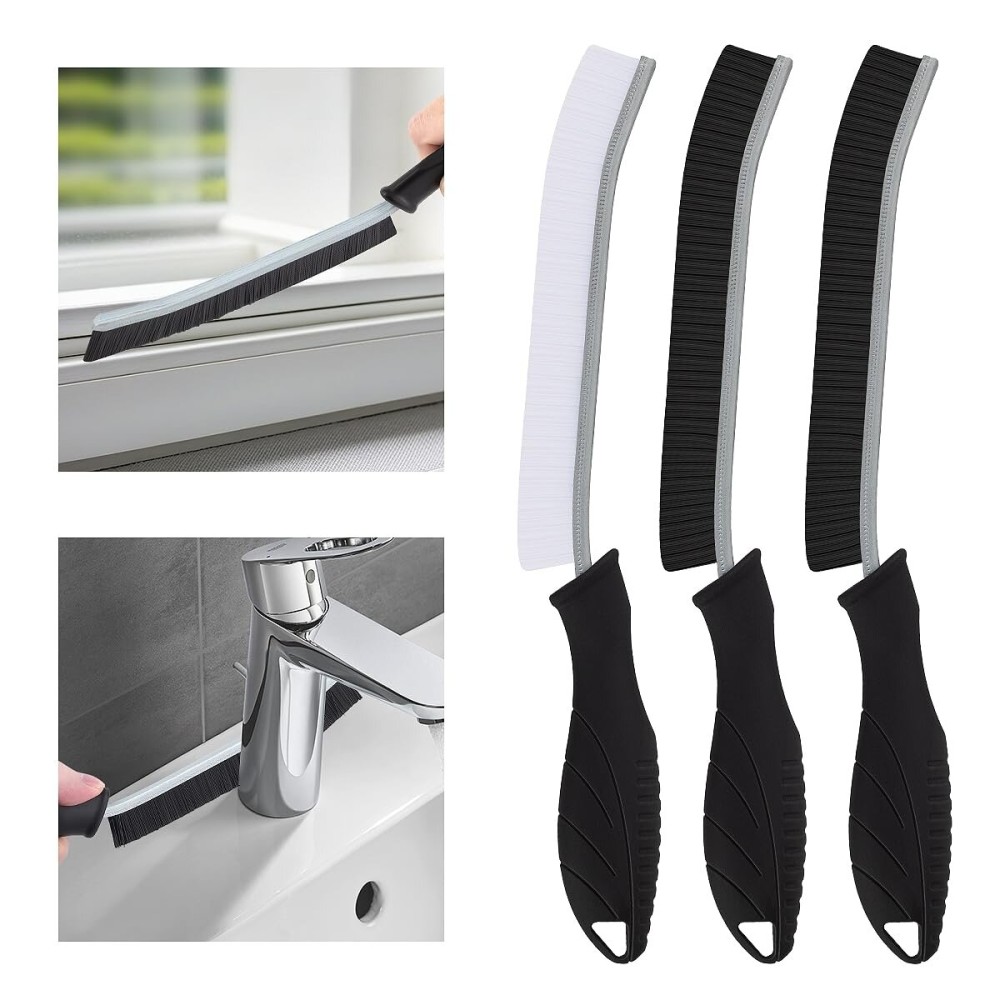 TQRR 3Pcs Hard Bristle Crevice Cleaning Brush, Scrub Brush, Kitchen Sink Cleaning Brush, Grout Brush, Corner Brush Cleaning Tools for Toilet, Bathroom, Gap, Home, Household, Window (3, Black)
