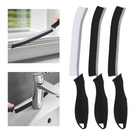 TQRR 3Pcs Hard Bristle Crevice Cleaning Brush, Scrub Brush, Kitchen Sink Cleaning Brush, Grout Brush, Corner Brush Cleaning Tools for Toilet, Bathroom, Gap, Home, Household, Window (3, Black)