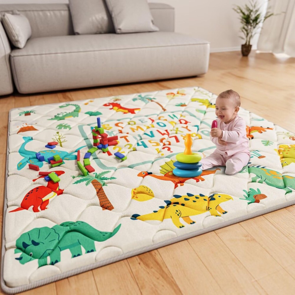 ieBabay Baby Play Mat 50x50 Playpen Mat Upgraded Thicker Baby Floor Play Mat Waterproof Baby Playmat Cushioned Anti- Slip Crawling Mat for Babies Toddlers Infants Tummy Time(50x50, Letter Dino)
