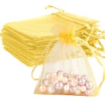 Gold Organza Bags - 50 Pcs, Sheer 4 x 6 Inch Jewelry & Party Favor Bags with Drawstring, Mesh Gift Pouches for Wedding, Valentine\'s Day Party