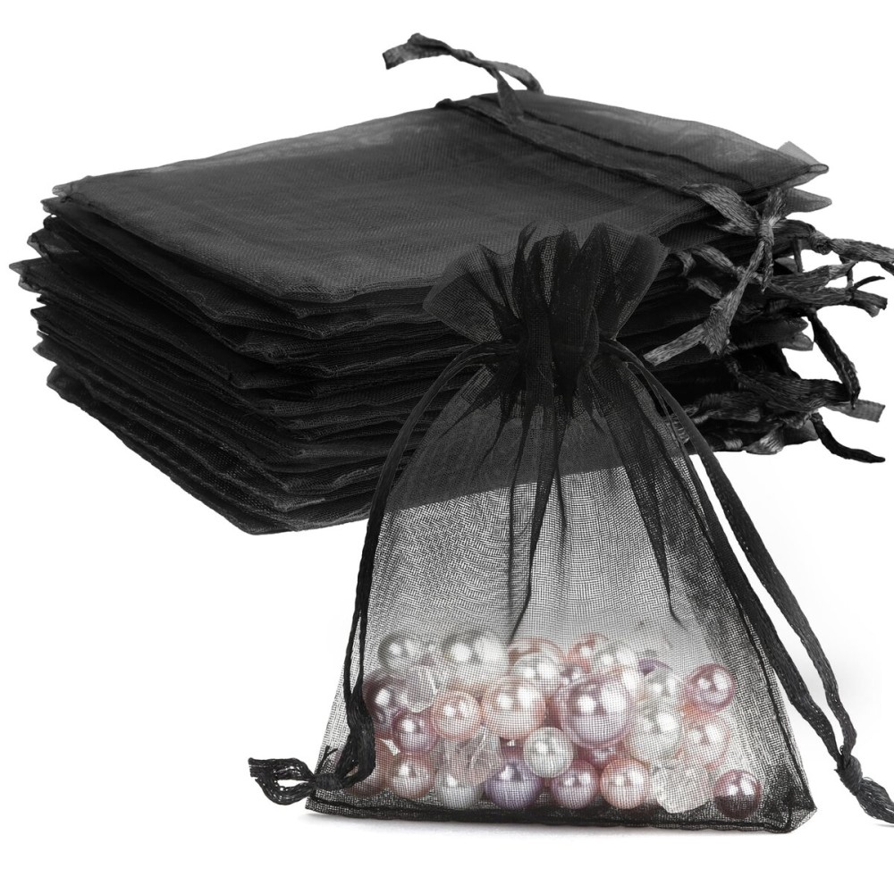 Organza Bags, Black Organza Bags, 50Pcs, Sheer Organza Bags 4 x 6 inch, Jewelry Gift Bags, Party Favor Bags with Drawstring, Mesh Gift Pouches Mini Candy Bags for Wedding Valentine\'s Day Party